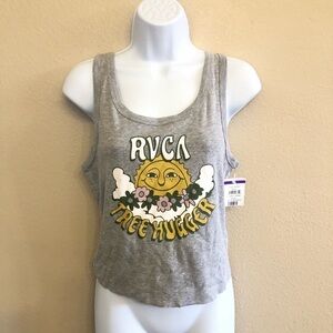 RVCA Sun Treehugger Graphic Crop Tank Top Nature Boho Casual Size L